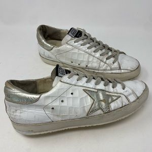 Golden Goose White and Silver Sneakers
